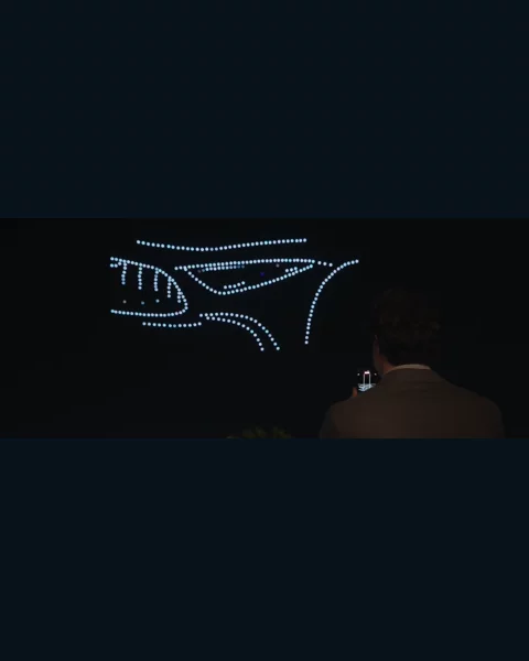 A car formed by drone lights at the Mercedes show
